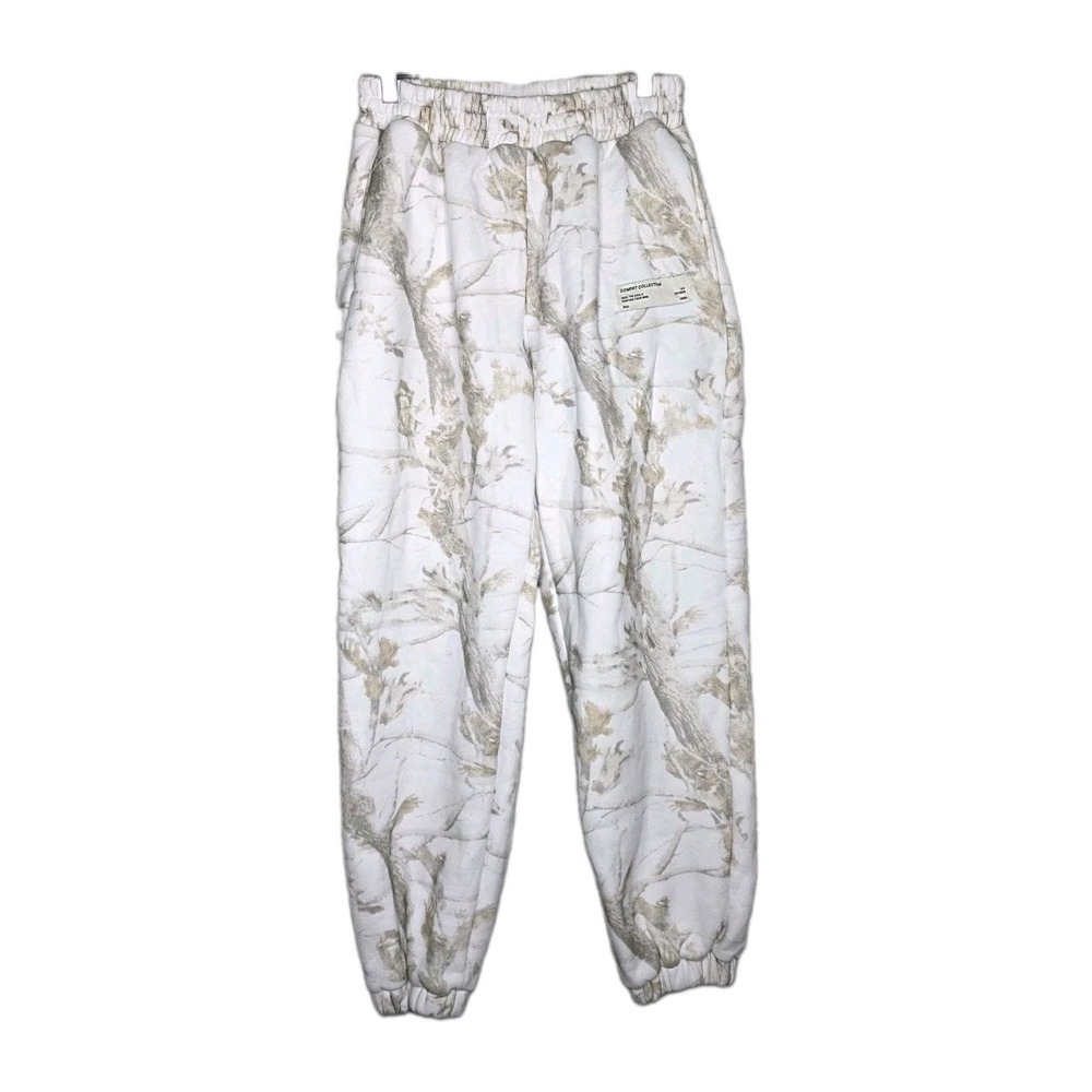 Comfrt Pants Womens Med White Camo Fleece Jogger Elastic Waist Cuffed Pockets